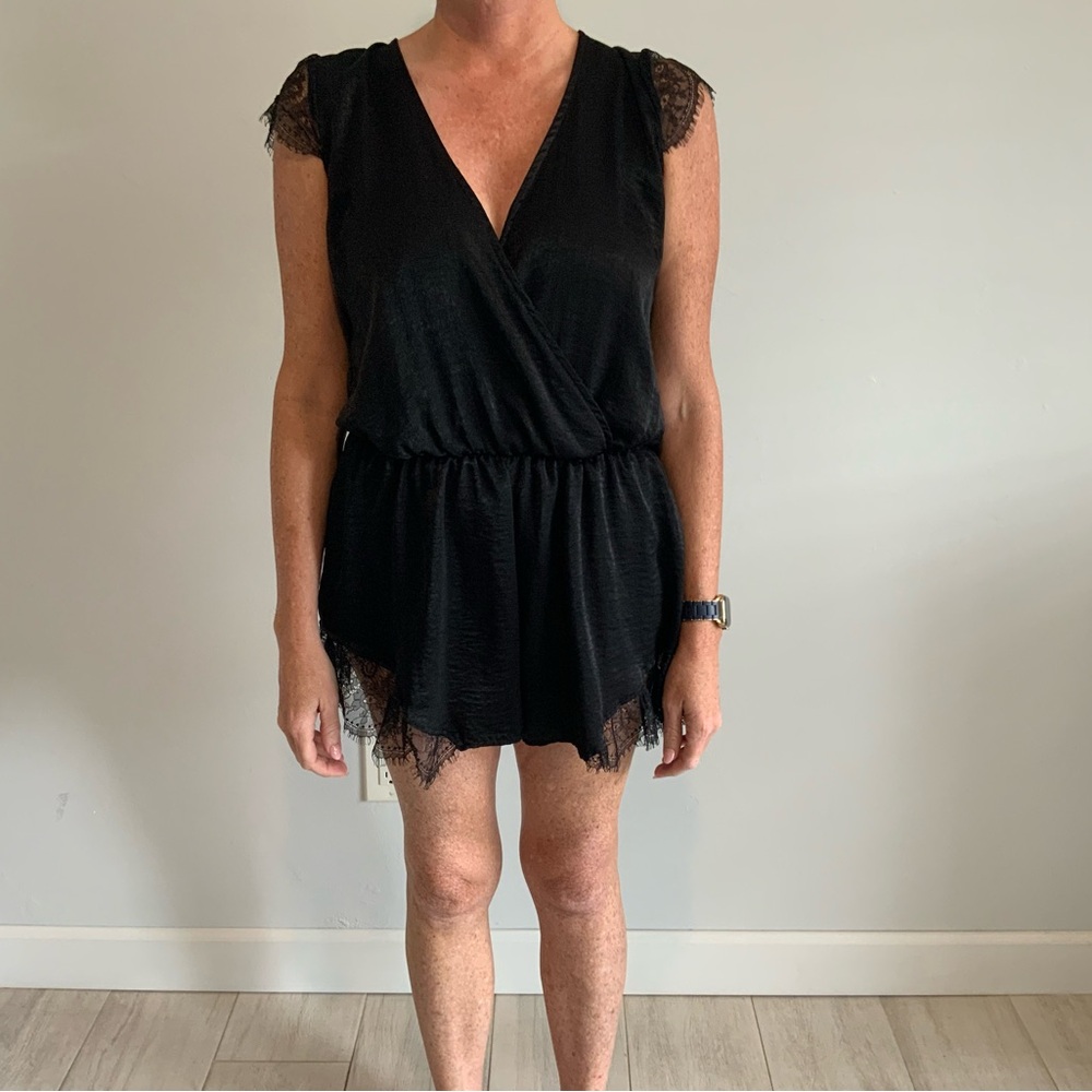Black Lace Trim Romper